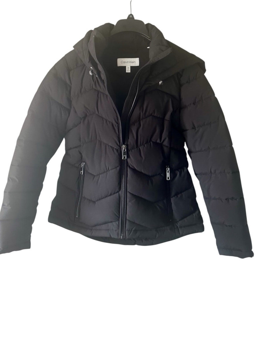 Calvin Klein Black Hooded Puffer Jacket Full Zip Long Sleeve Women XS